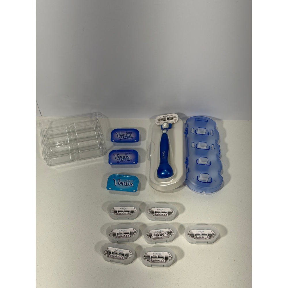 Gillette Venus Divine Razor Handle Travel Case Shower Hook & 10 Cartridges Set